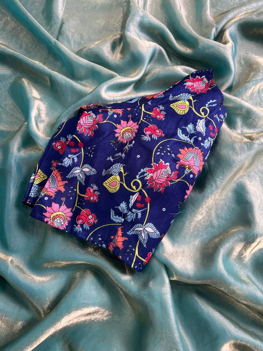 Space Silk Saree With beautiful kalamkari printed Stiched Blouse