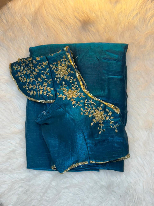Silk saree with handwork stiched blouse