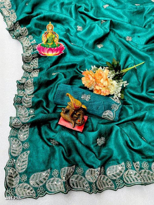 Heavy star crush silk saree with mono blouse with embroidery