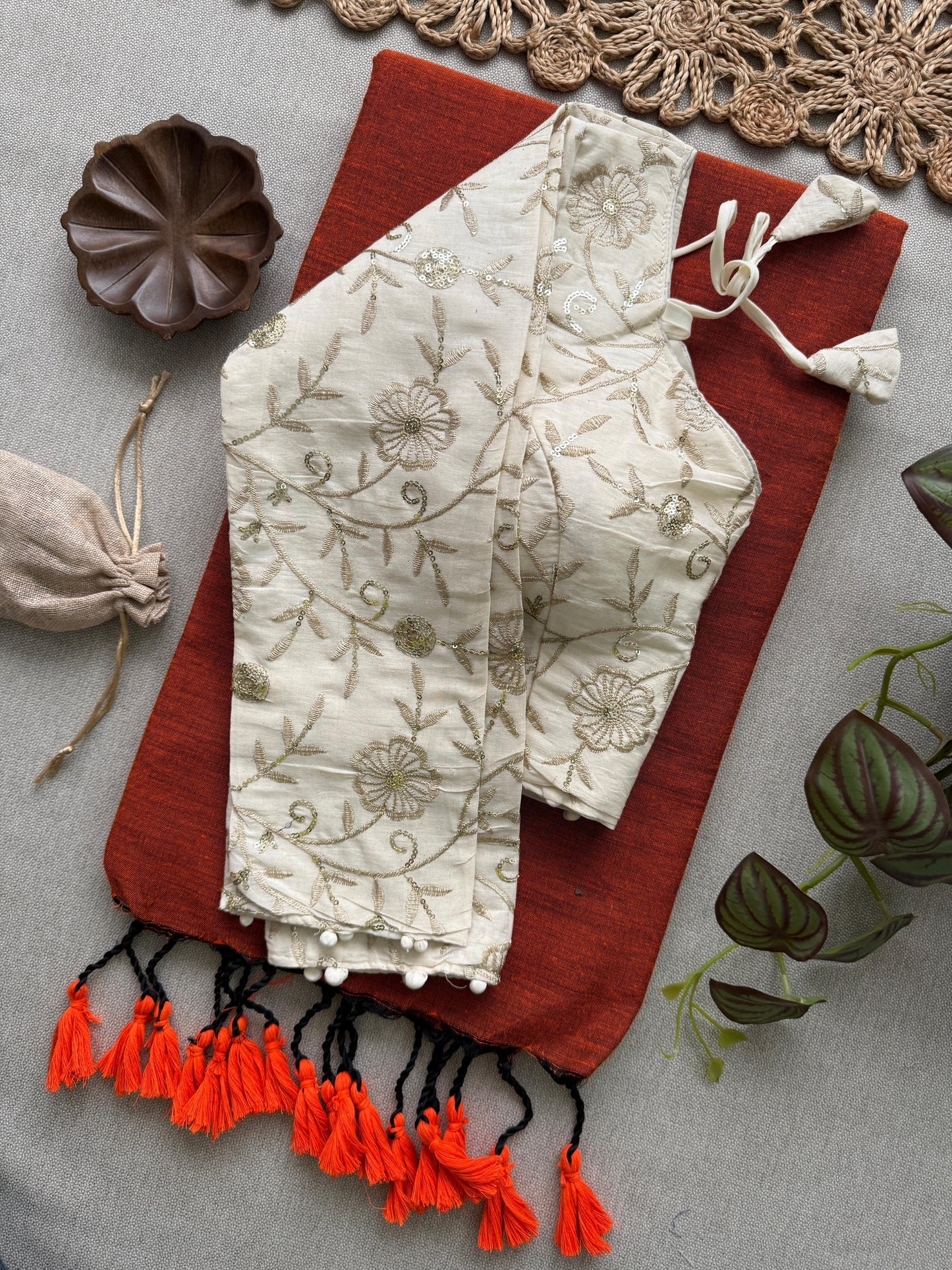 Khadi cotton saree with padded blouse