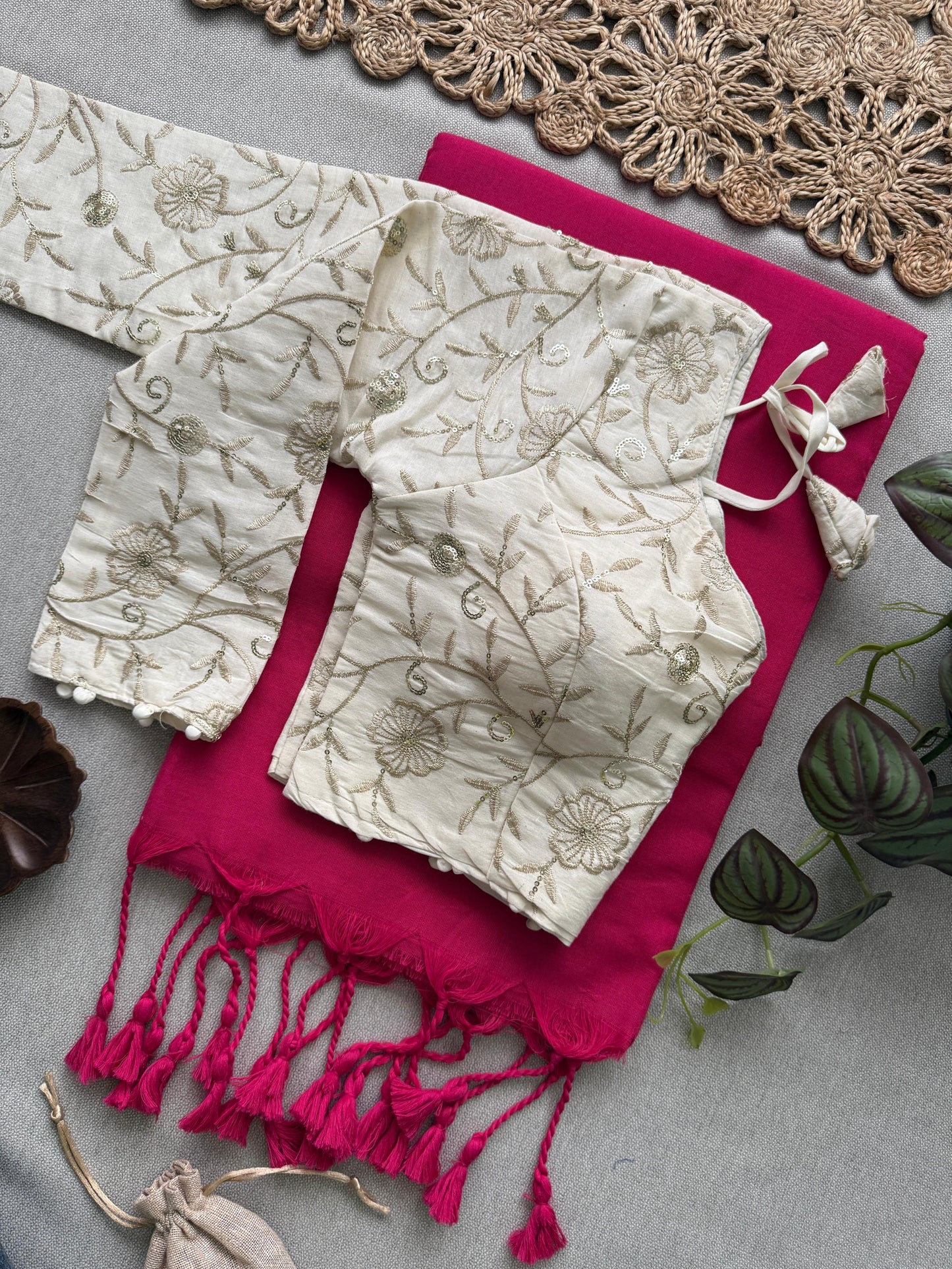 Khadi cotton saree with padded blouse