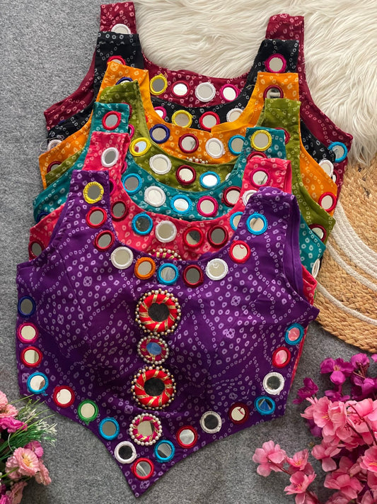 Pure Georgette Bandhani with heavy mirror hand work