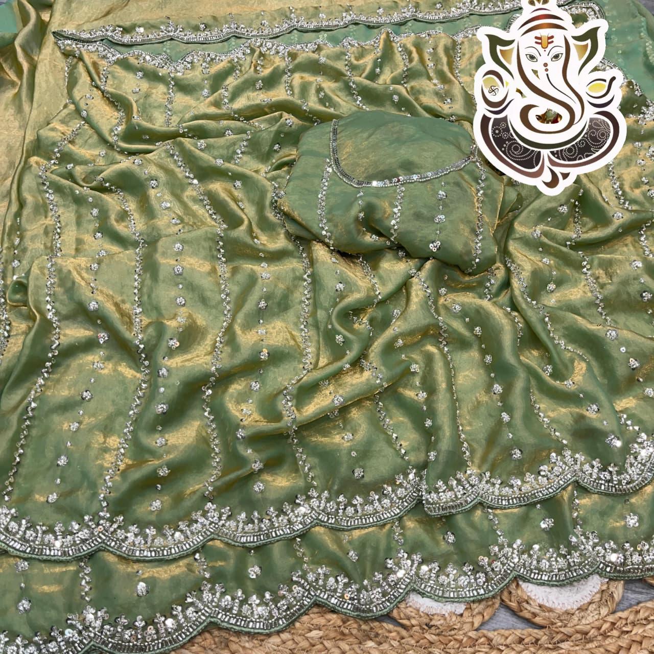 Original beeds hand made silk saree