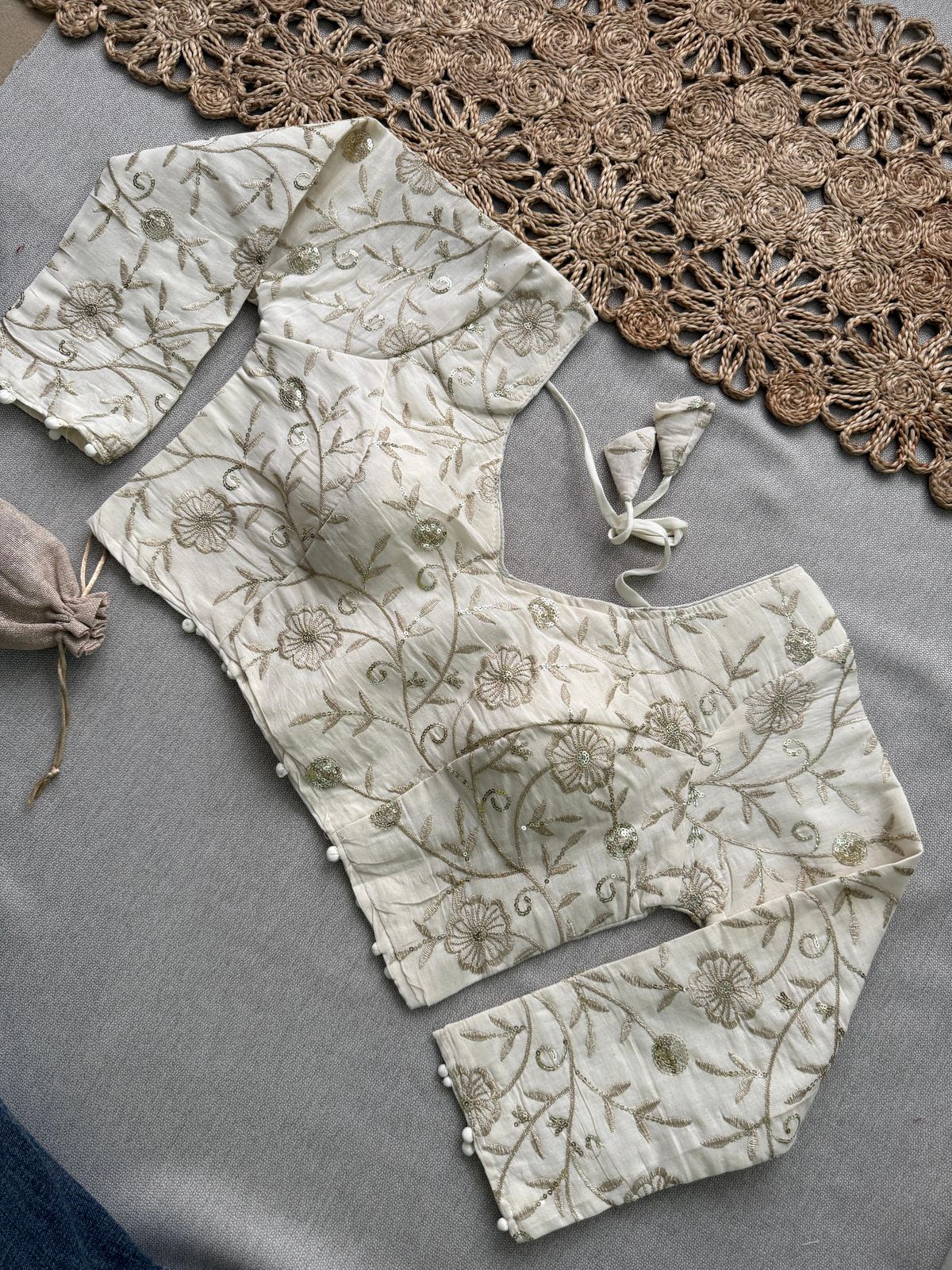 Khadi cotton saree with padded blouse