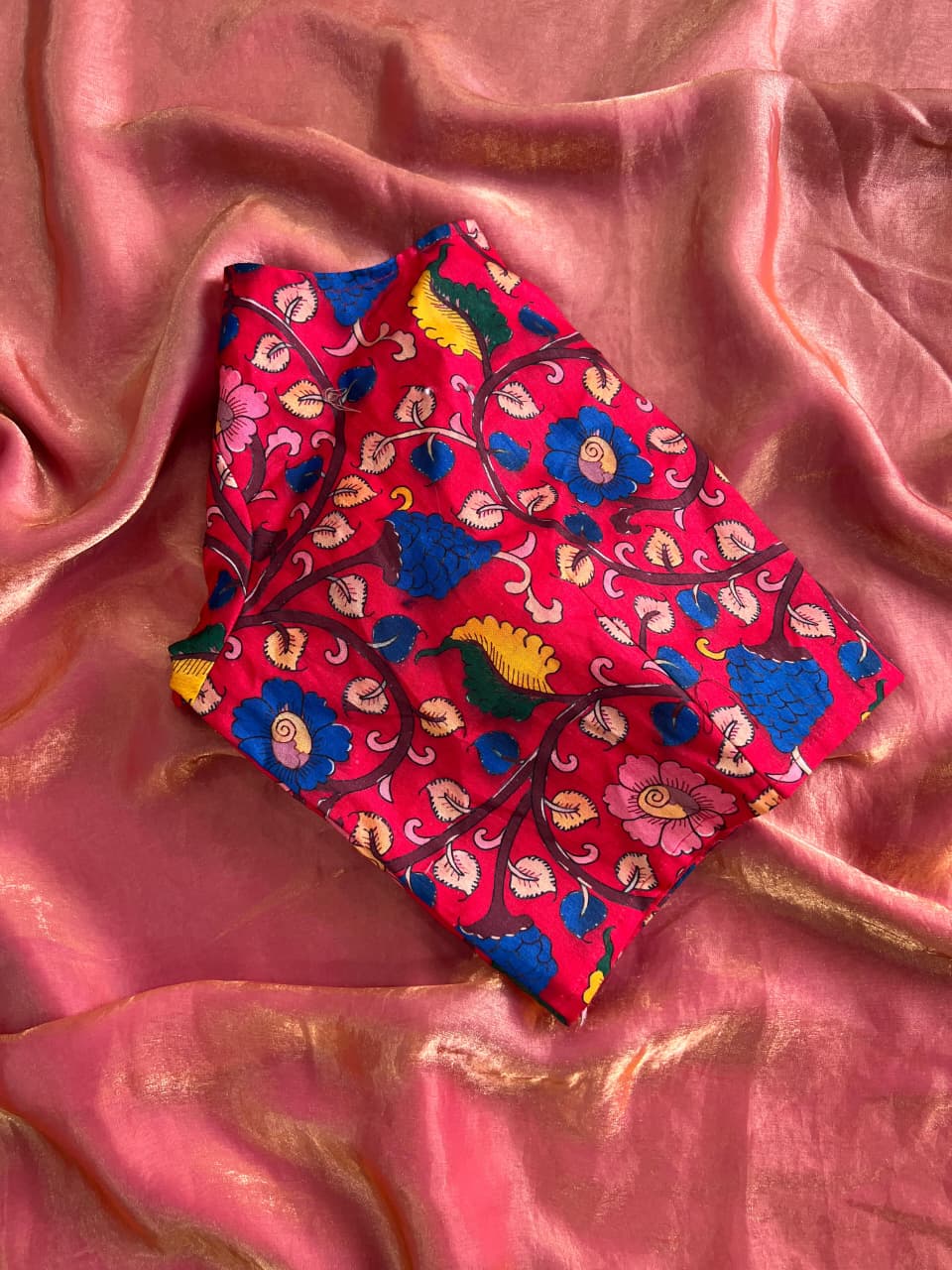 Space Silk Saree With beautiful kalamkari printed Stiched Blouse