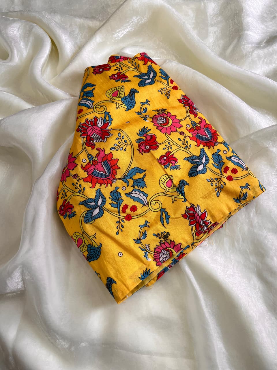 Space Silk Saree With beautiful kalamkari printed Stiched Blouse