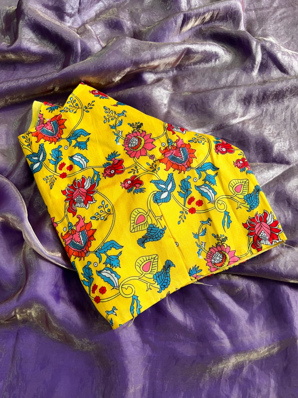 Space Silk Saree With beautiful kalamkari printed Stiched Blouse
