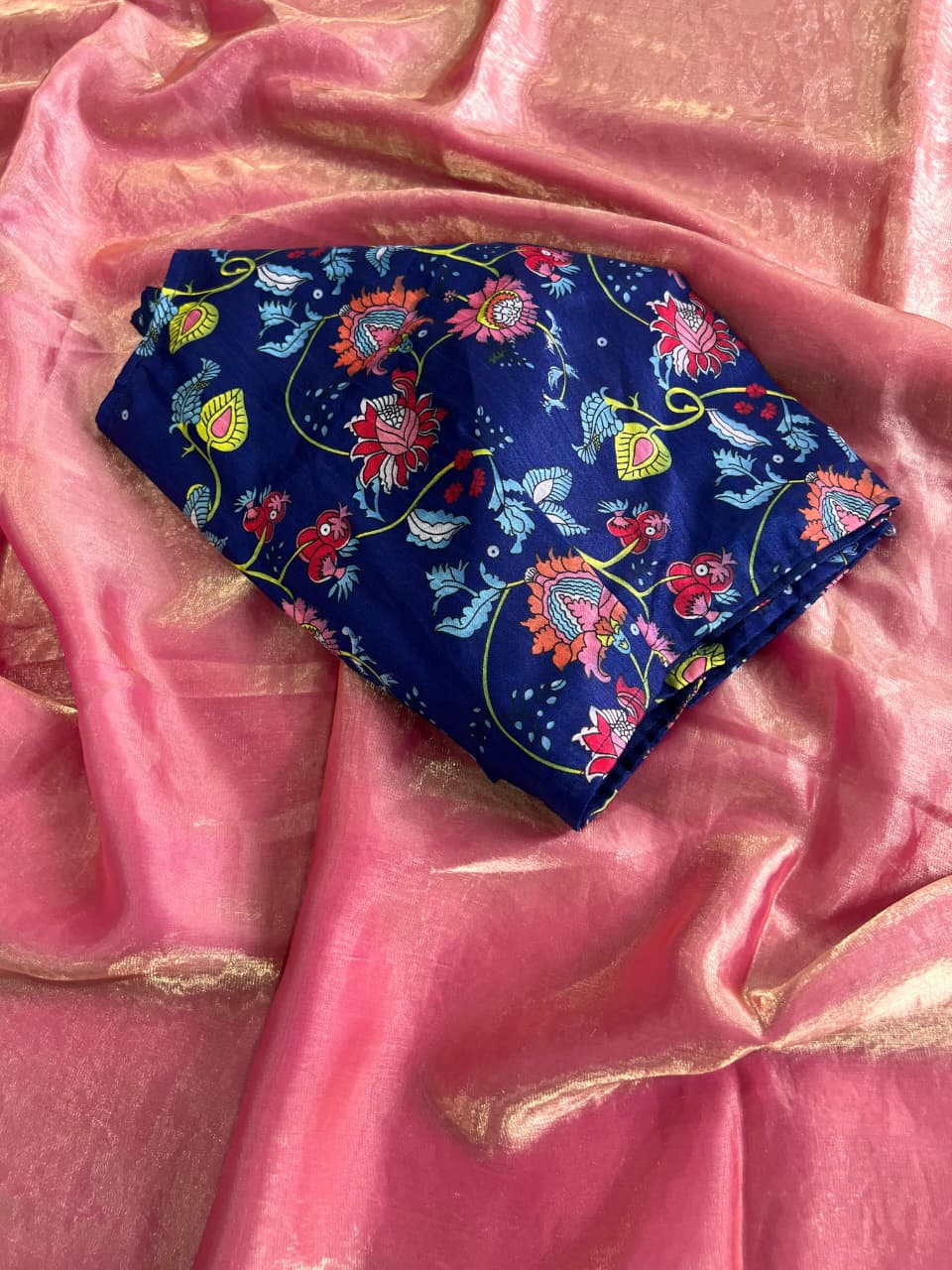Space Silk Saree With beautiful kalamkari printed Stiched Blouse
