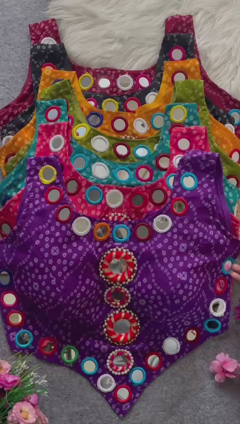 Pure Georgette Bandhani with heavy mirror hand work