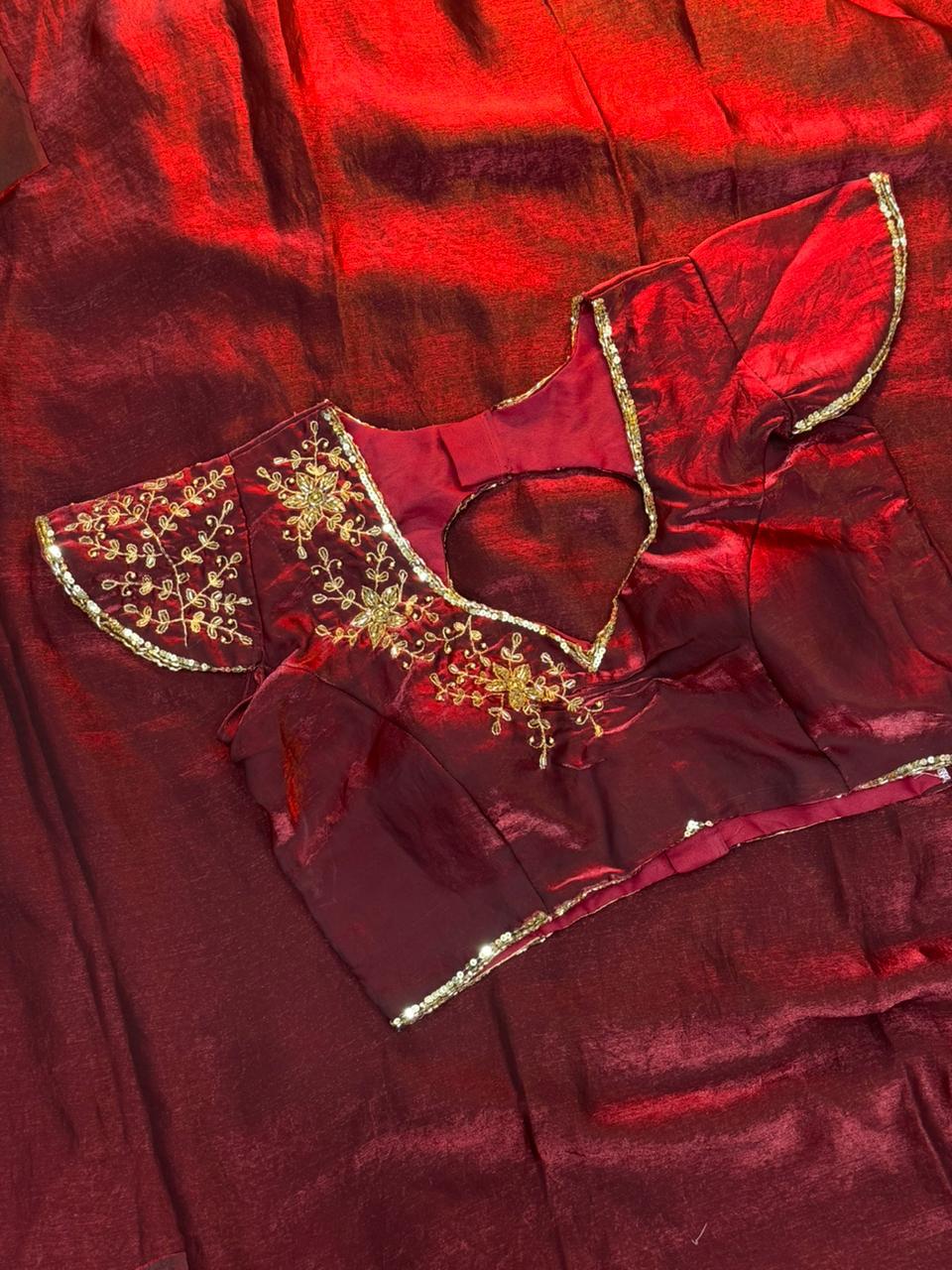 Silk saree with handwork stiched blouse