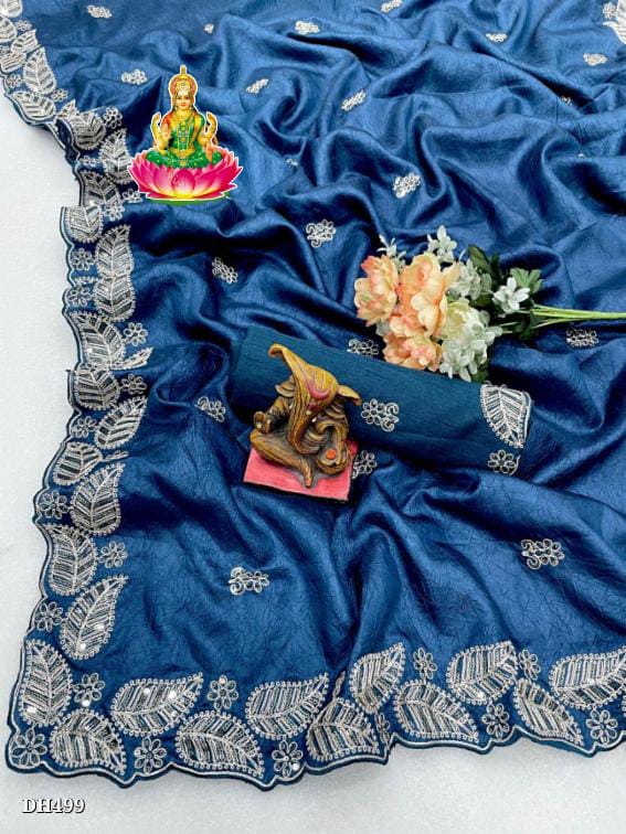 Heavy star crush silk saree with mono blouse with embroidery
