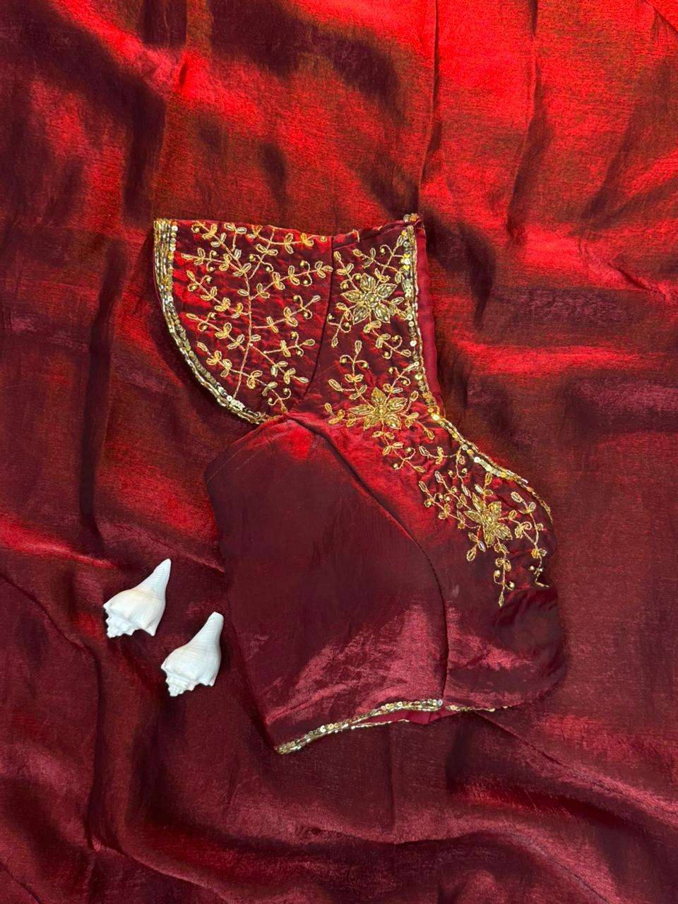 Silk saree with handwork stiched blouse