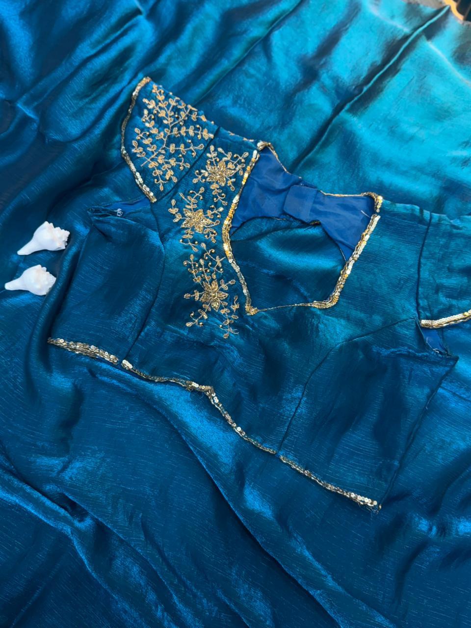 Silk saree with handwork stiched blouse