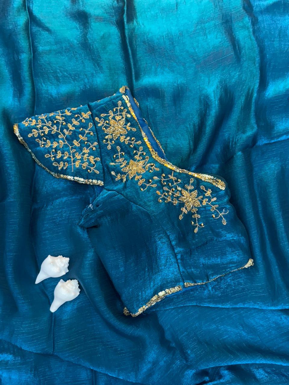 Silk saree with handwork stiched blouse