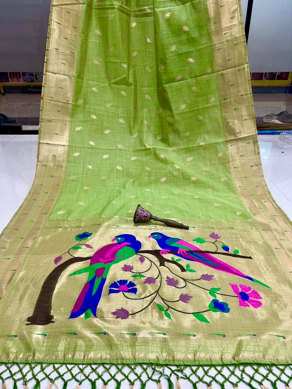 PURE SOFT MUGA COTTON AND MUNIYA BODER PAITHANI RICH ZARI WEAVING PALLU