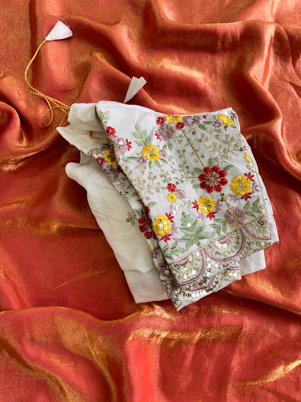Silk saree with stiched blouse