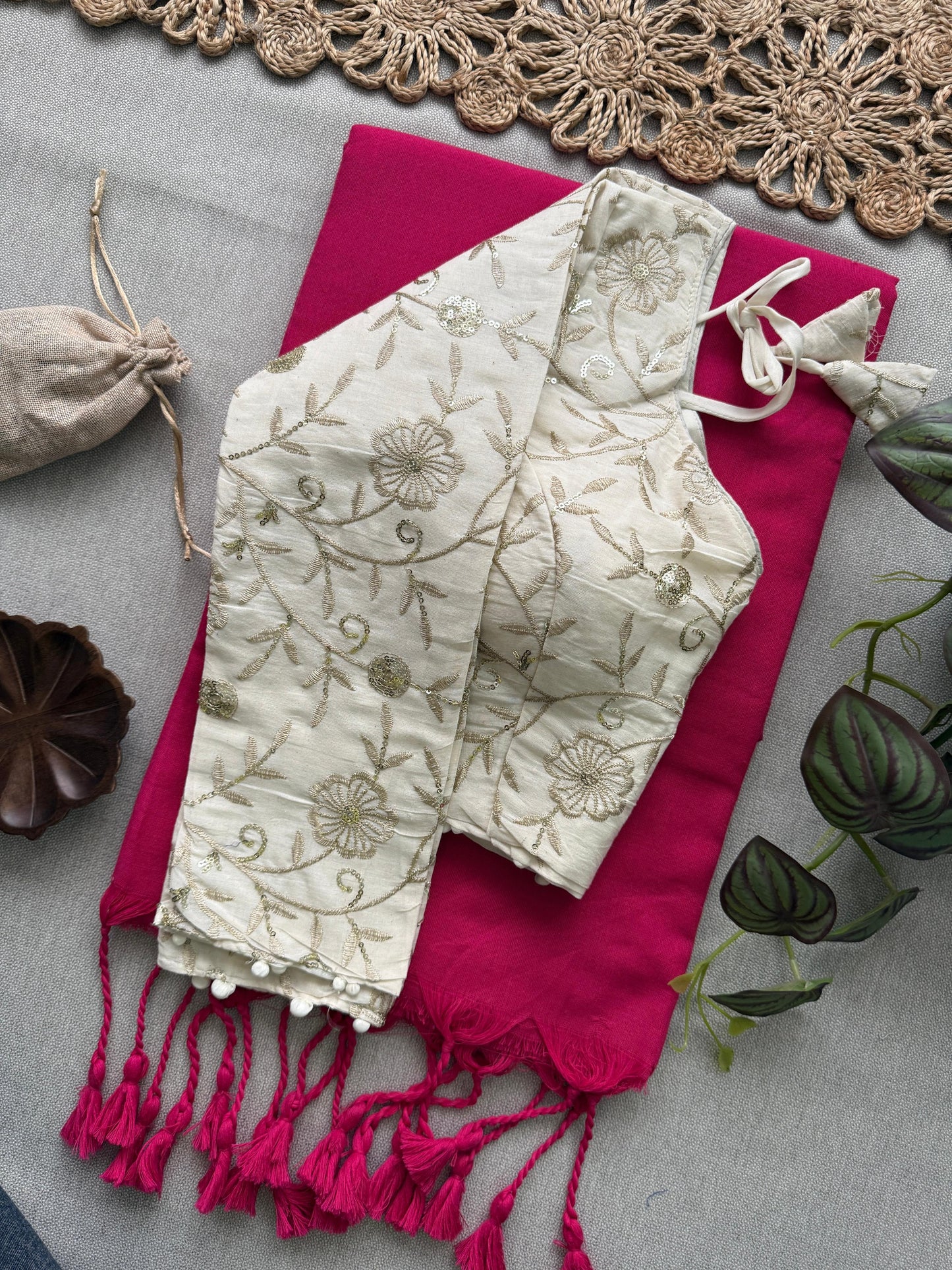Khadi cotton saree with padded blouse