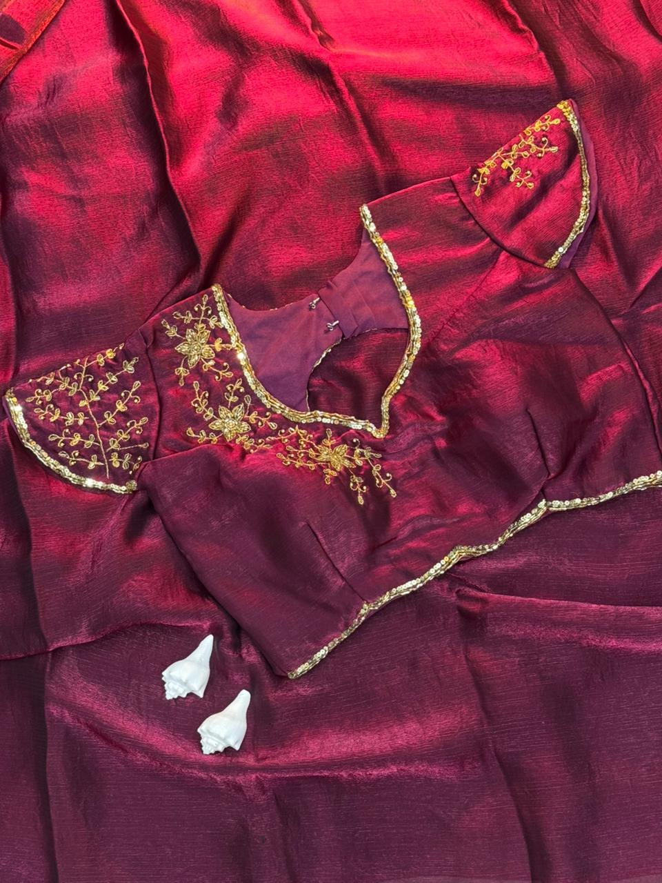 Silk saree with handwork stiched blouse