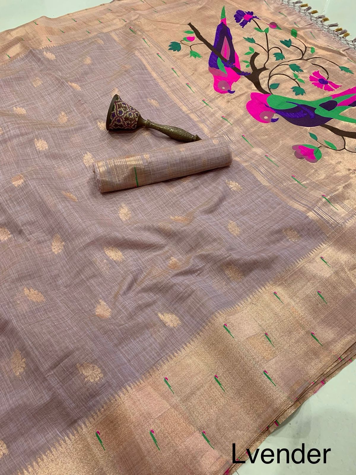 PURE SOFT MUGA COTTON AND MUNIYA BODER PAITHANI RICH ZARI WEAVING PALLU