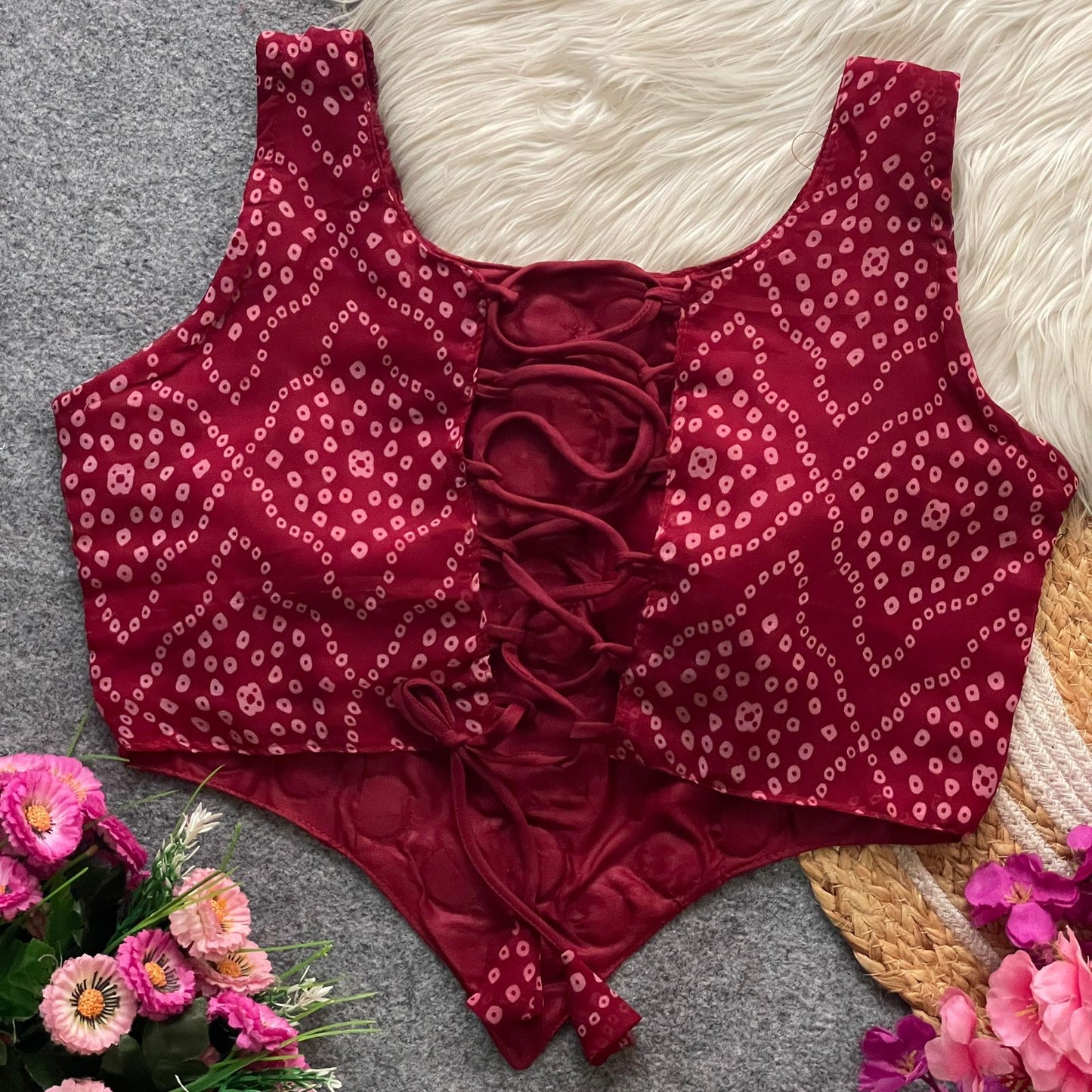 Pure Georgette Bandhani with heavy mirror hand work