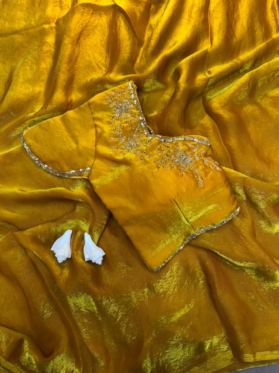 Silk saree with handwork stiched blouse