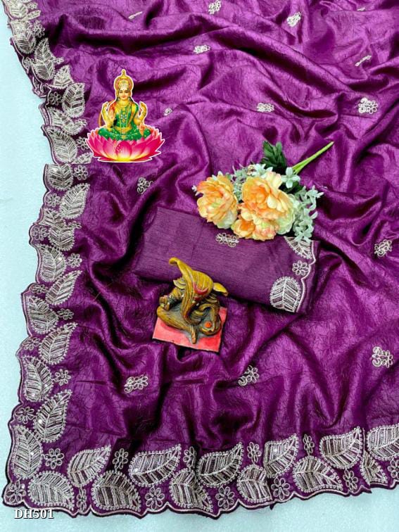 Heavy star crush silk saree with mono blouse with embroidery