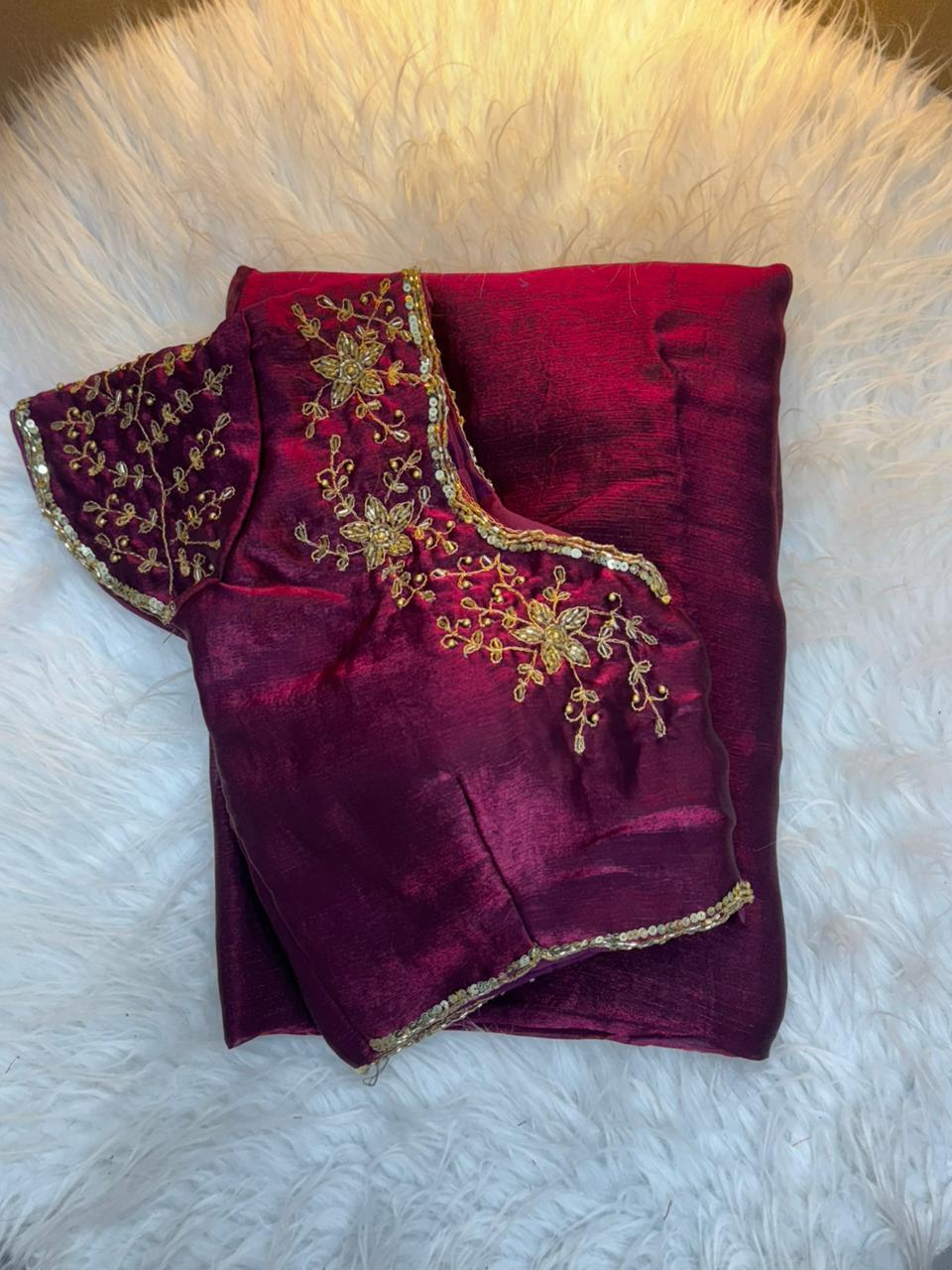 Silk saree with handwork stiched blouse