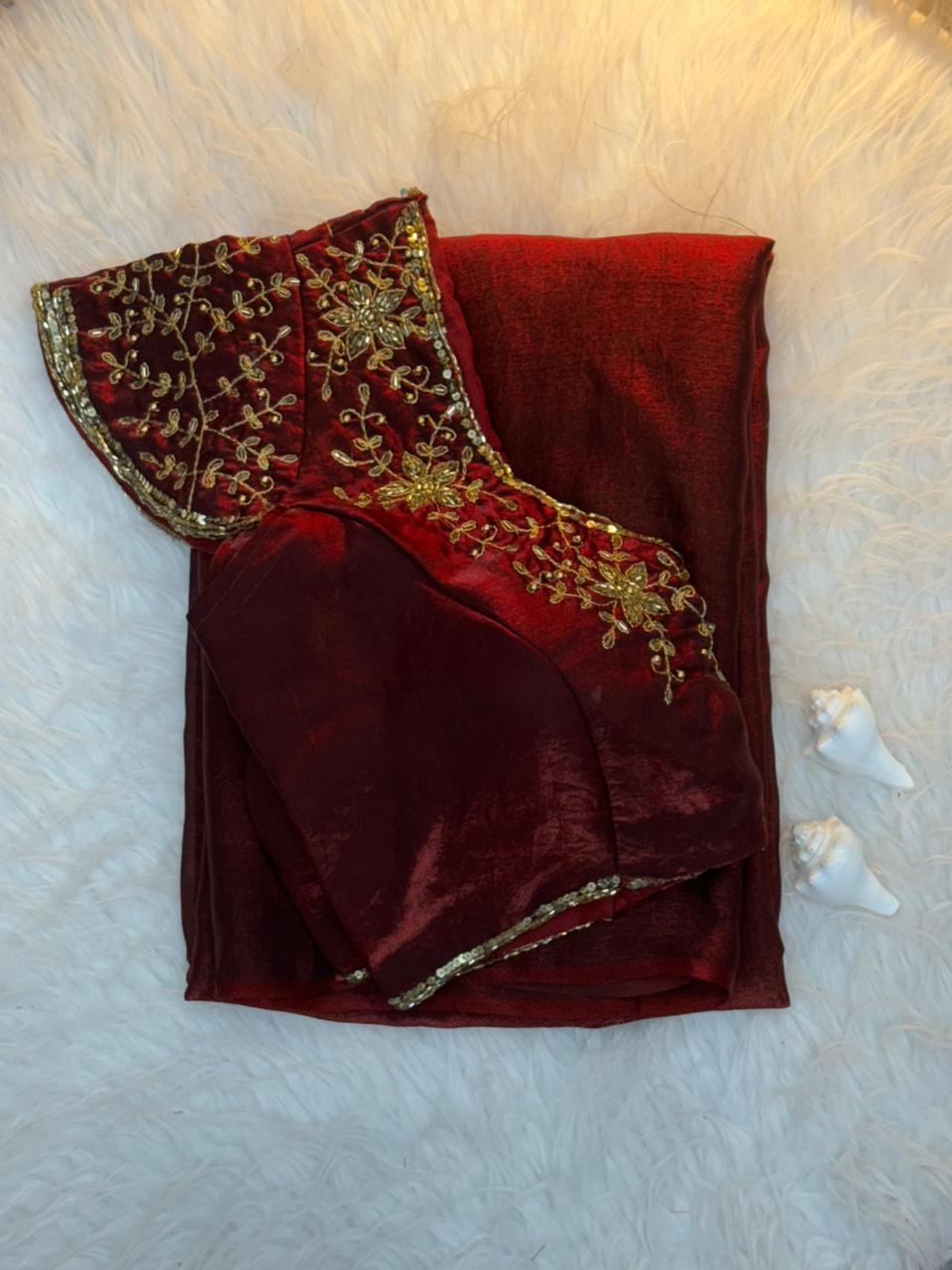 Silk saree with handwork stiched blouse