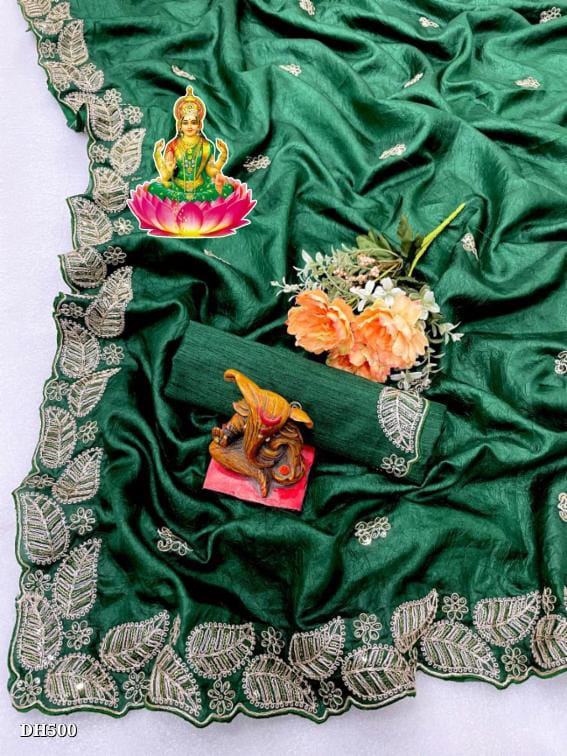 Heavy star crush silk saree with mono blouse with embroidery
