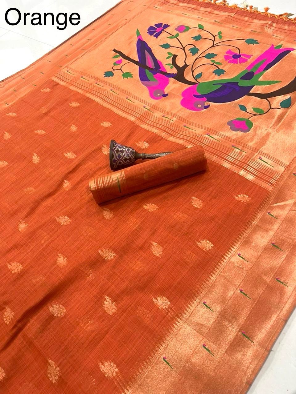 PURE SOFT MUGA COTTON AND MUNIYA BODER PAITHANI RICH ZARI WEAVING PALLU