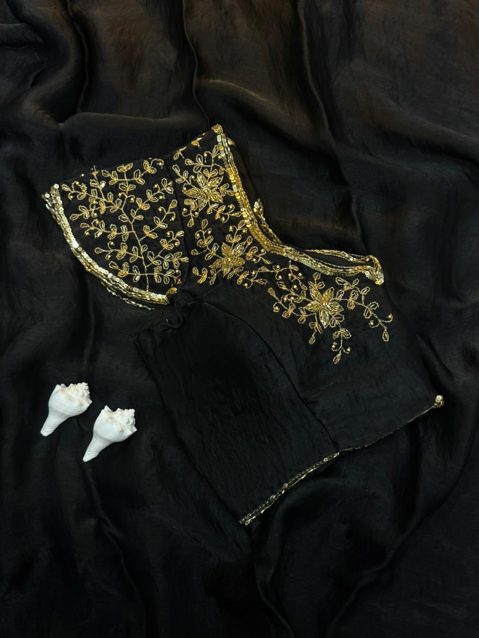 Silk saree with handwork stiched blouse