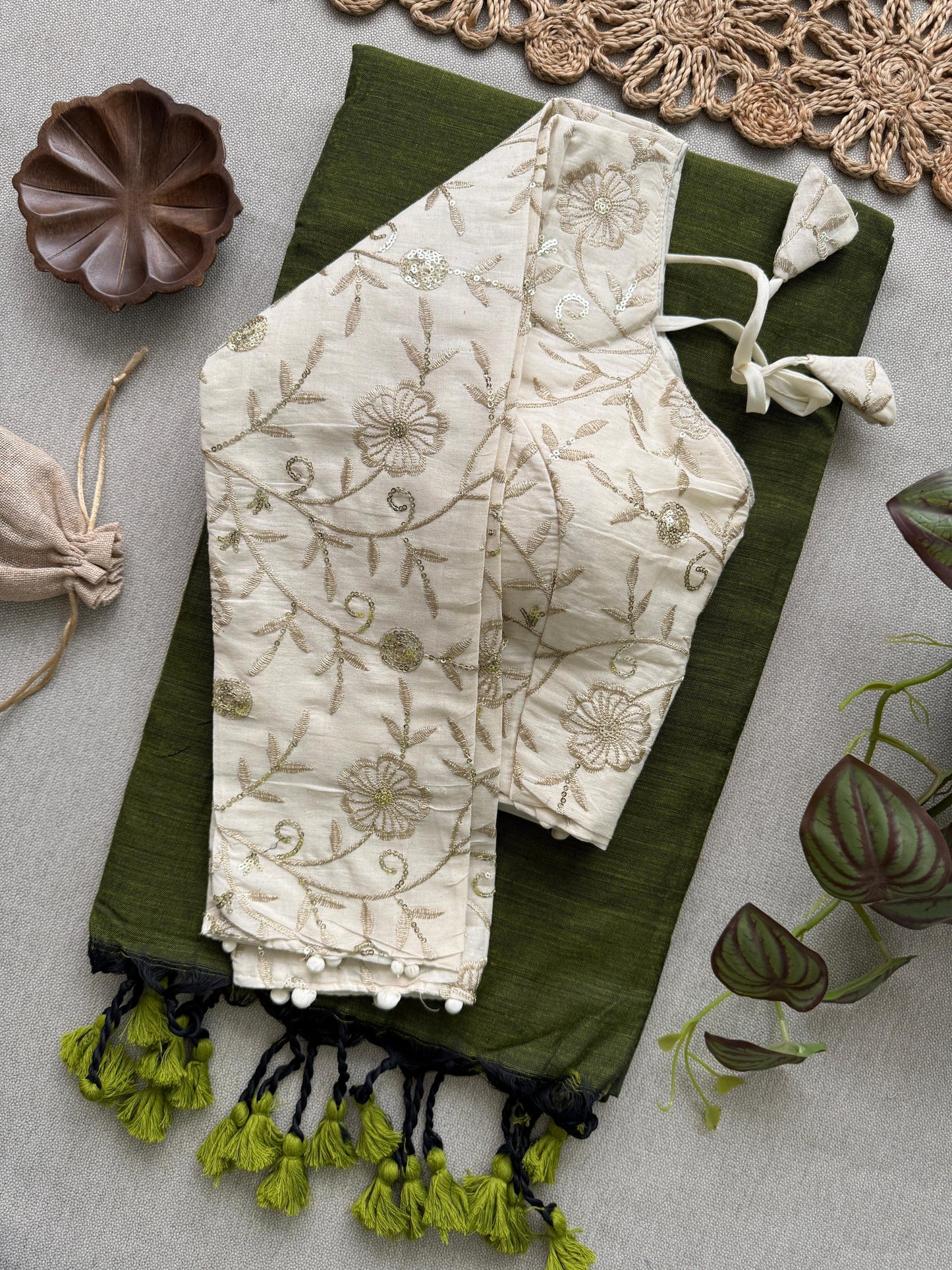 Khadi cotton saree with padded blouse