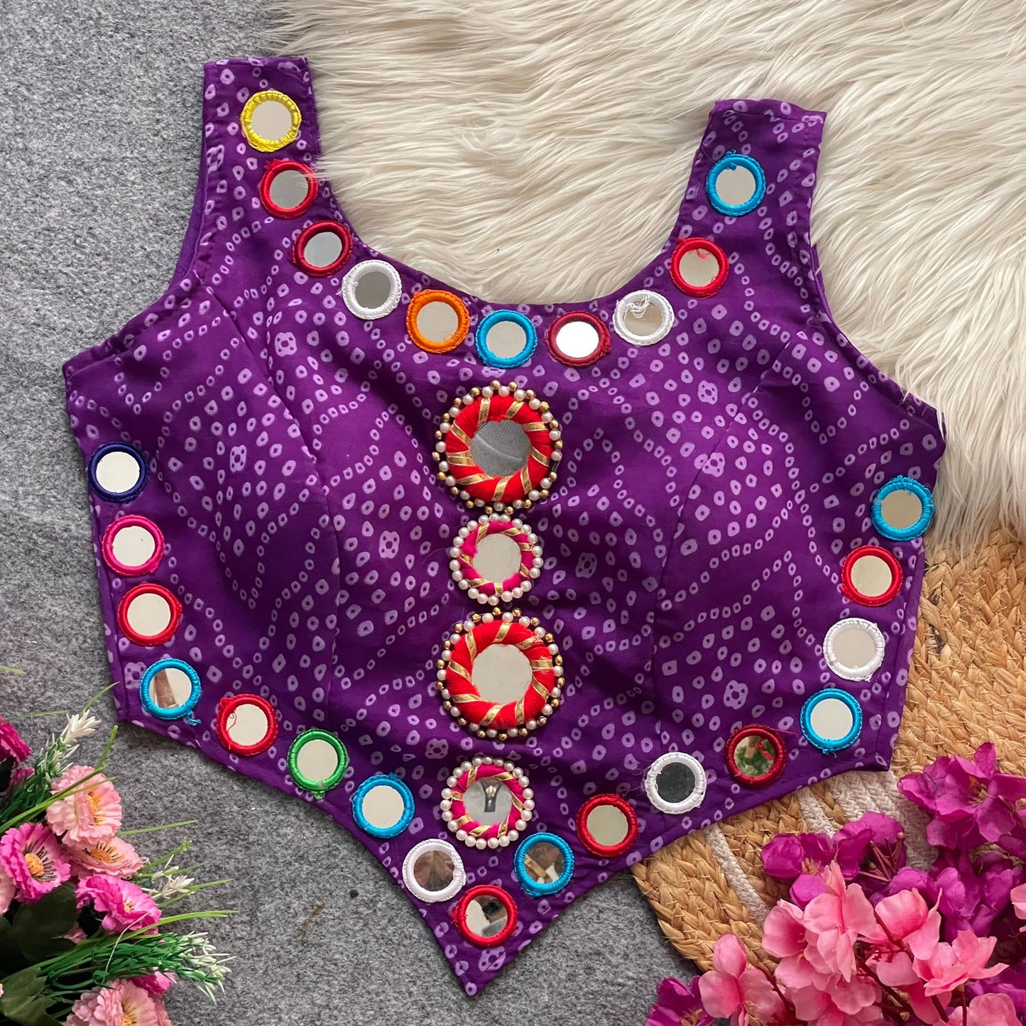 Pure Georgette Bandhani with heavy mirror hand work