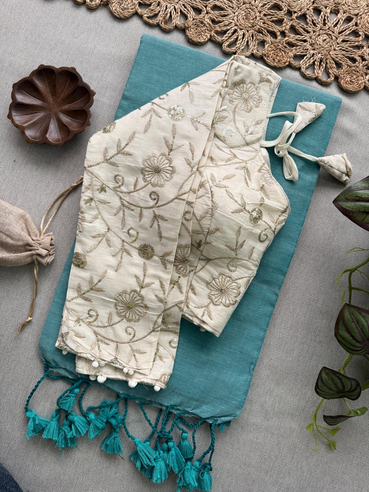 Khadi cotton saree with padded blouse