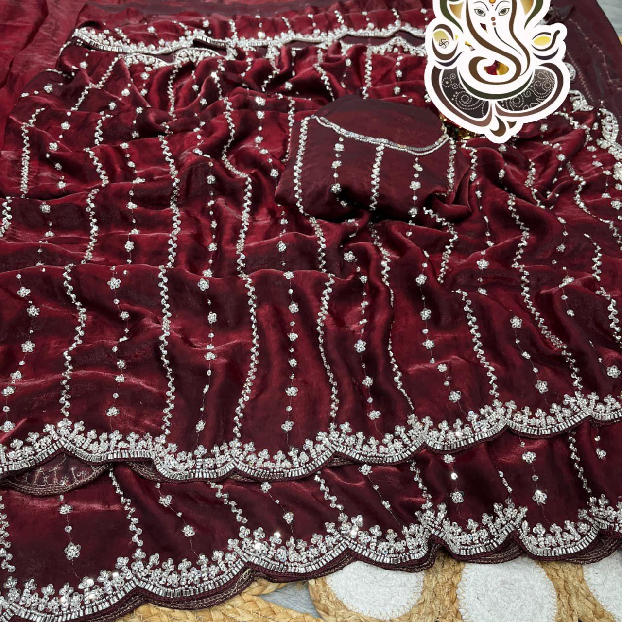 Original beeds hand made silk saree
