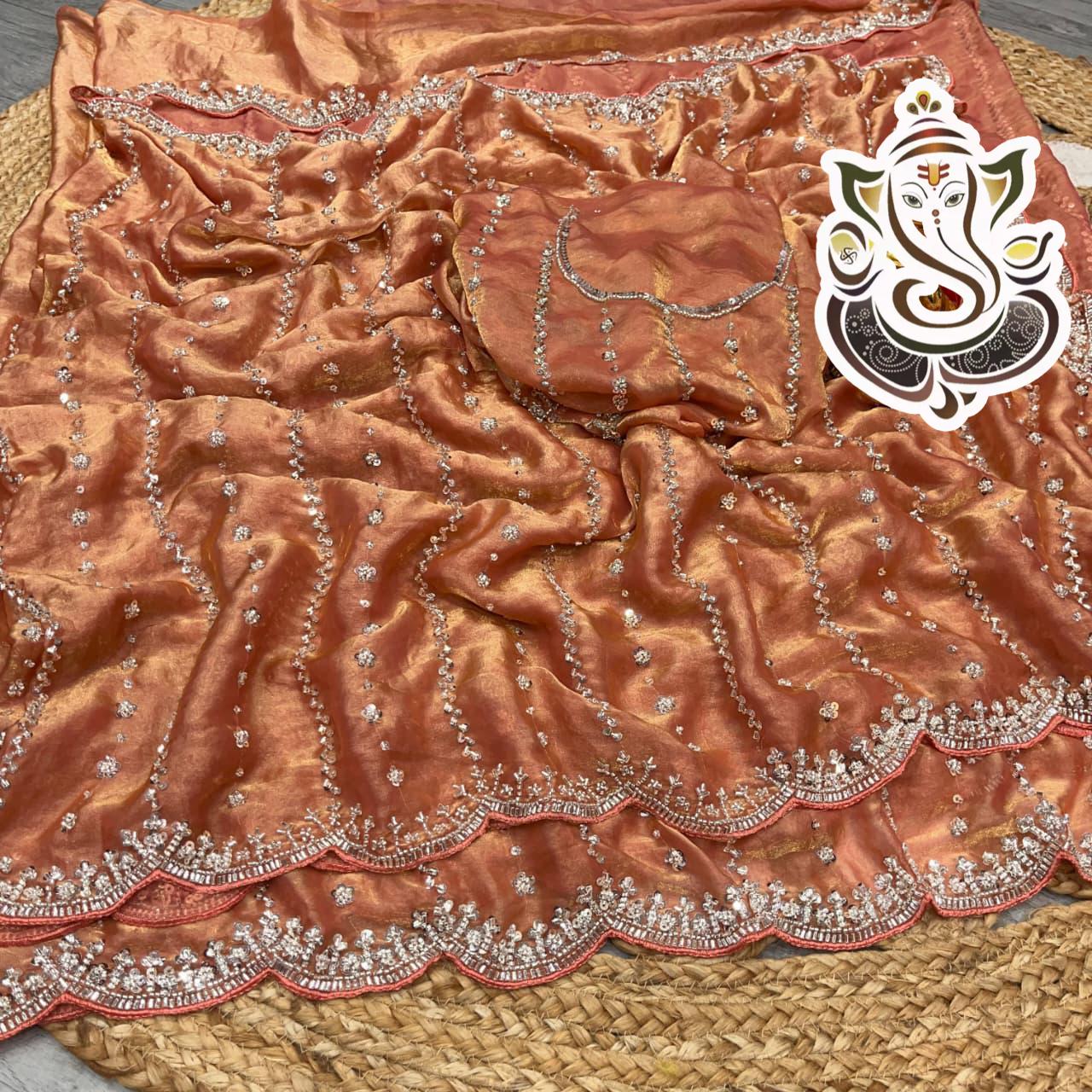 Original beeds hand made silk saree