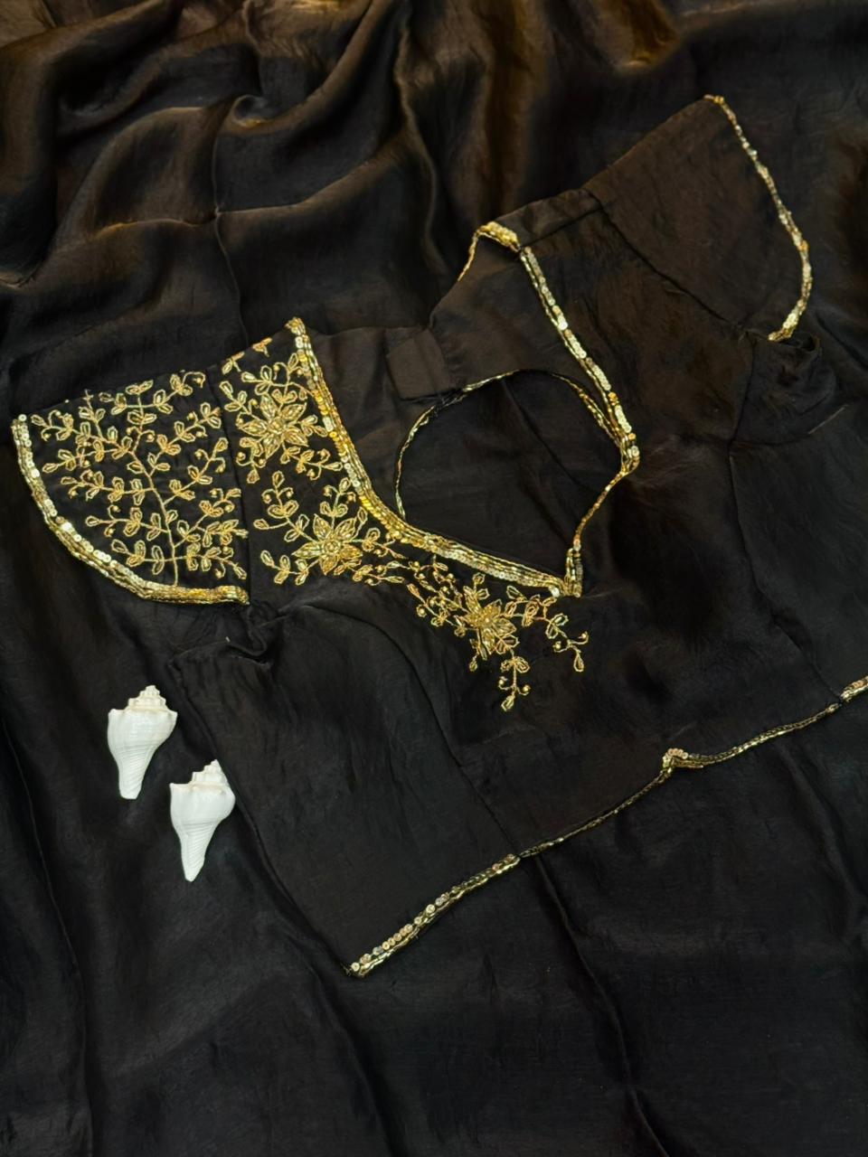 Silk saree with handwork stiched blouse