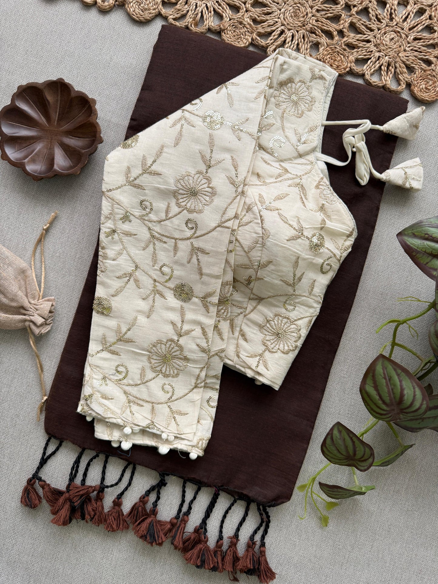 Khadi cotton saree with padded blouse