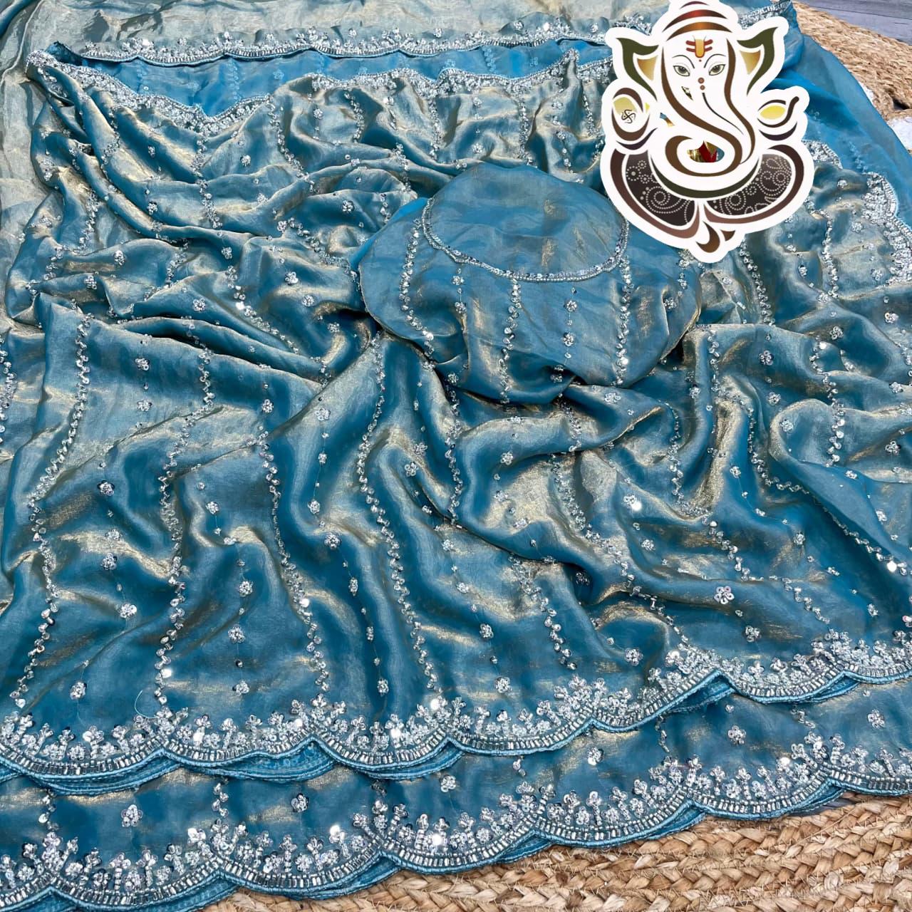 Original beeds hand made silk saree