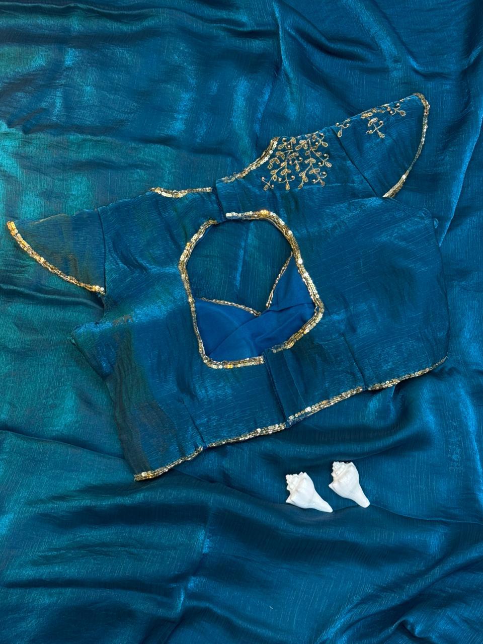 Silk saree with handwork stiched blouse