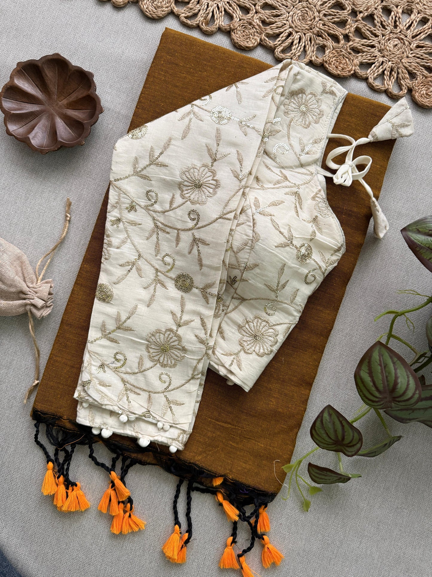 Khadi cotton saree with padded blouse