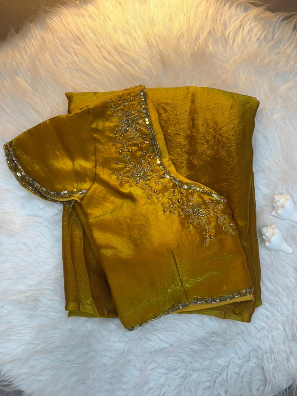 Silk saree with handwork stiched blouse