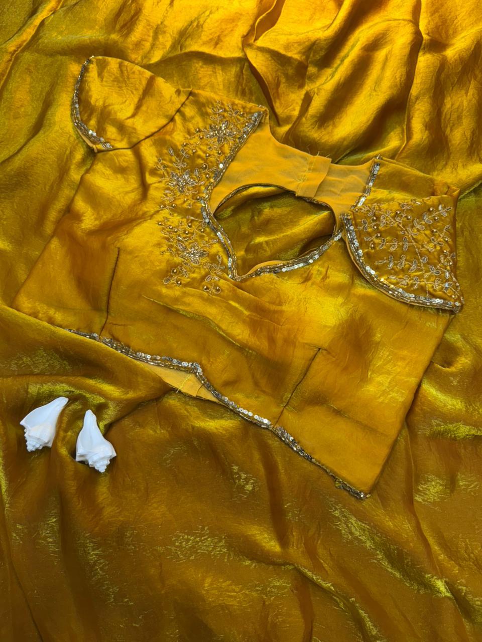 Silk saree with handwork stiched blouse