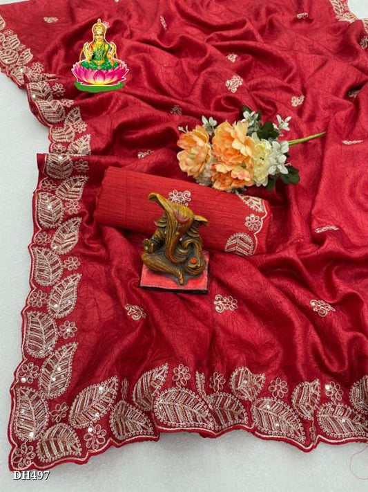 Heavy star crush silk saree with mono blouse with embroidery