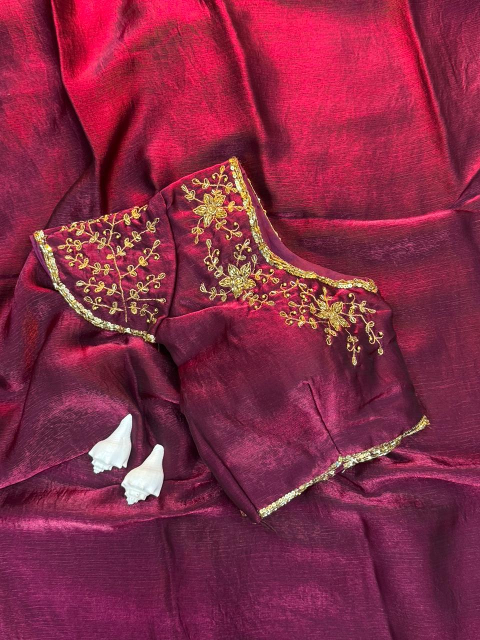 Silk saree with handwork stiched blouse