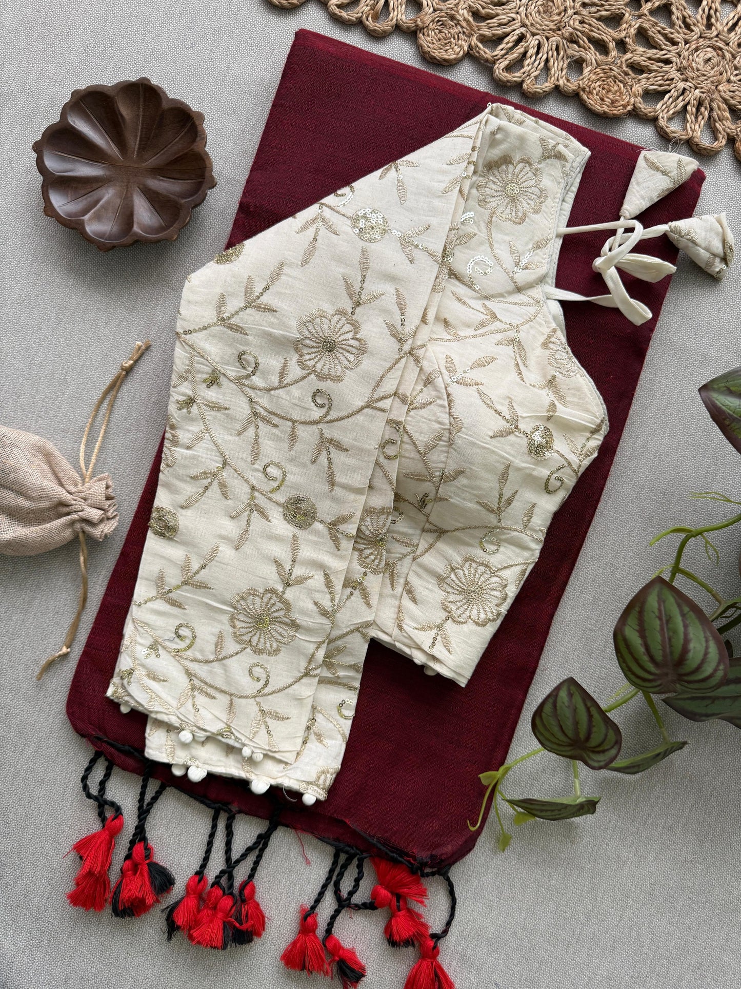 Khadi cotton saree with padded blouse