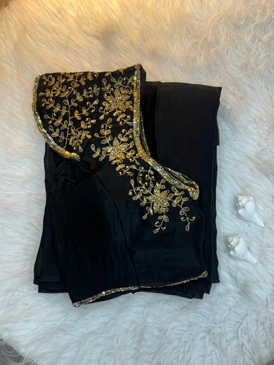 Silk saree with handwork stiched blouse