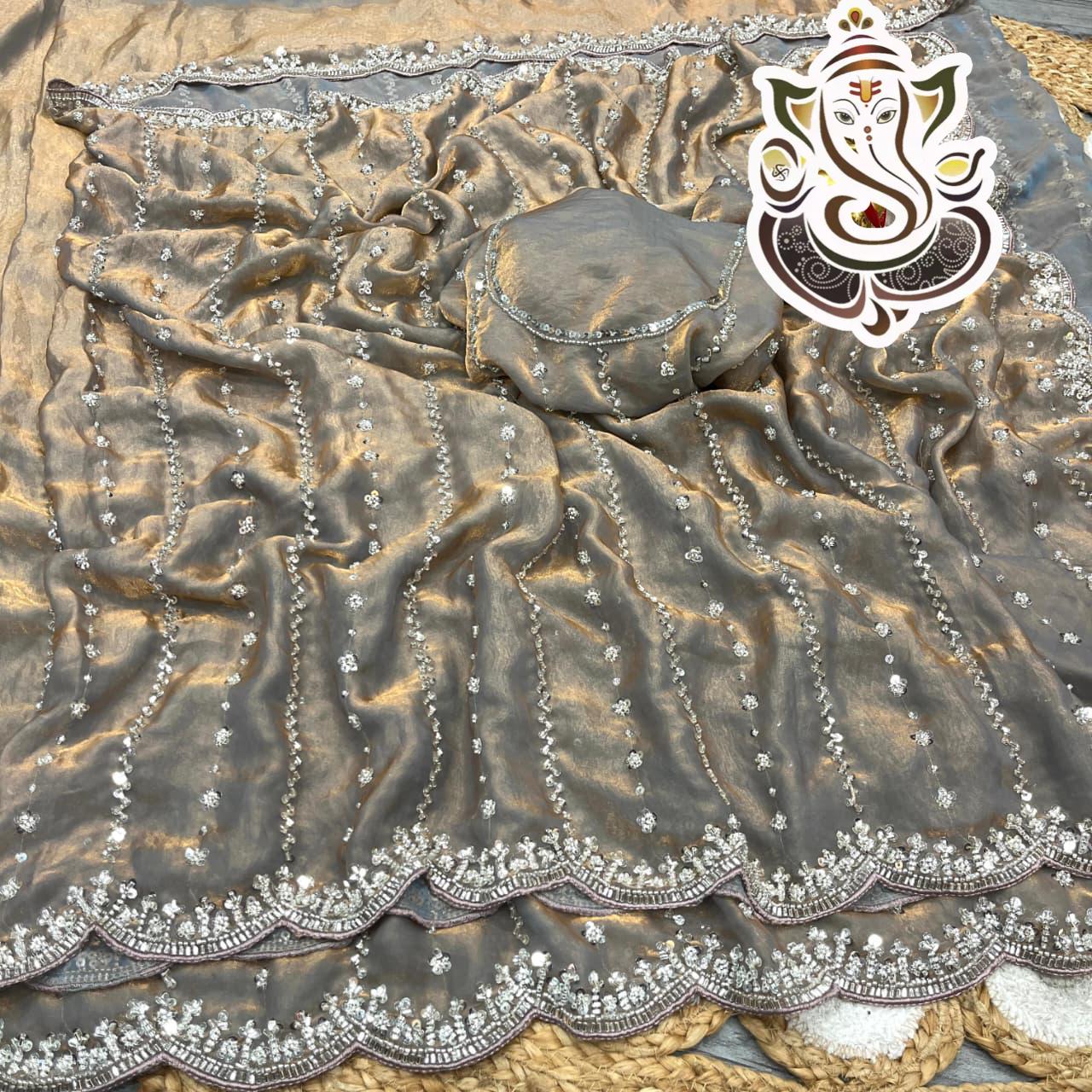 Original beeds hand made silk saree
